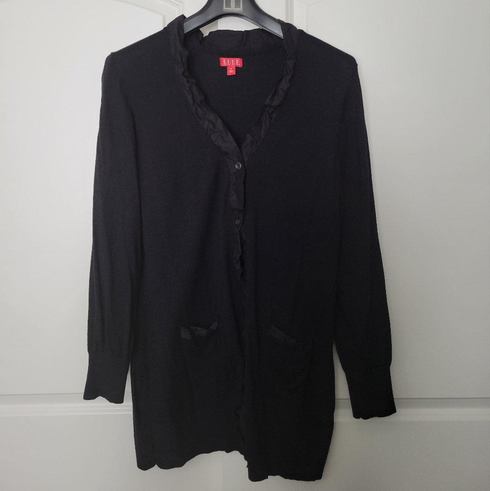 Elle Ruffled Trim Button Down Carnigan Sweater . XL. #383
